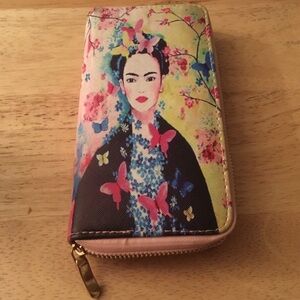 Frida Kahlo Artist Print Butterfly colorful Floral Zip around wallet